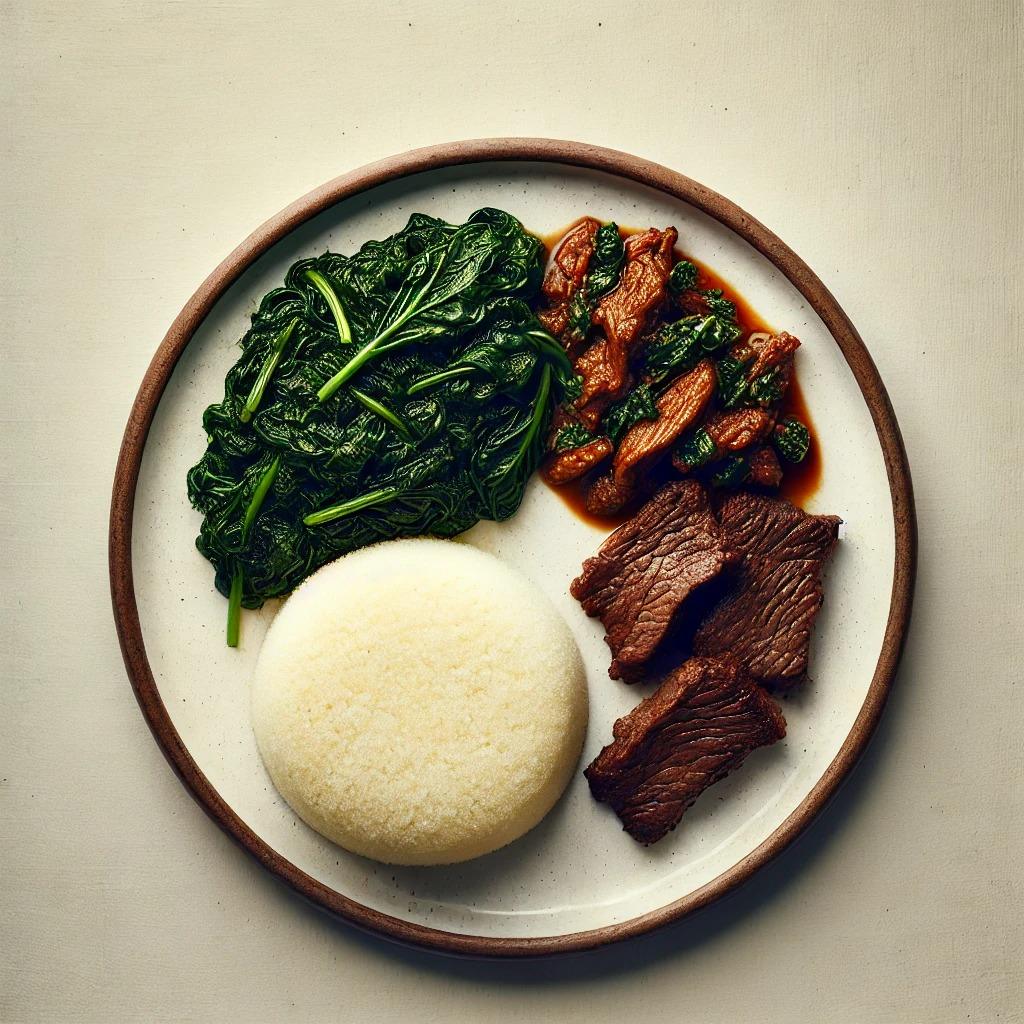 Ugali cooked with Wingi maize meal, nyama and greens